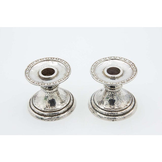 Hammered Silver Piano Candlesticks, Set of 2 For Sale - Image 4 of 4