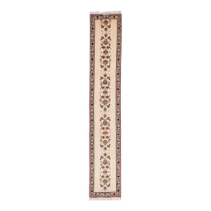 Modern Persian Tabriz Ivory Handmade Wool Runner