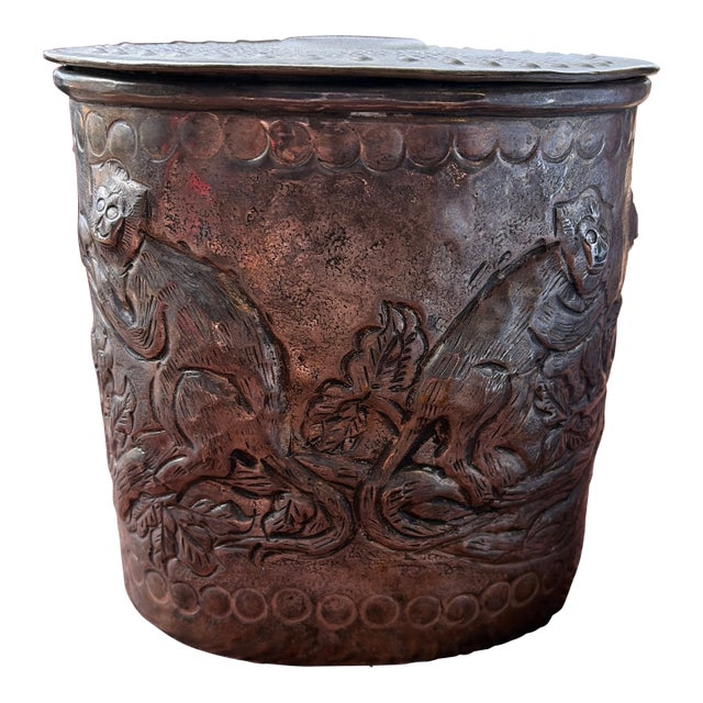 Antique European Repoussé Chased Metal Vessel For Sale