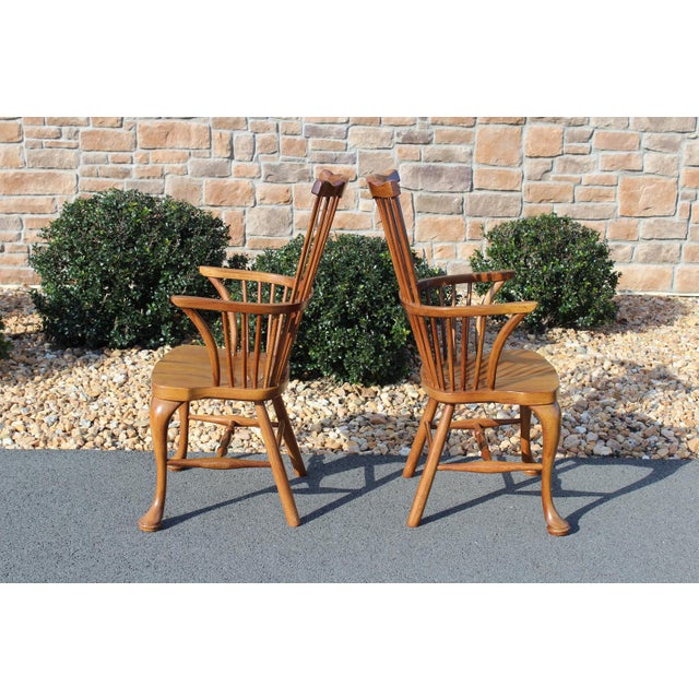 2000 - 2009 Thomasville Fisher Park Pecan Windsor Armchairs—A Pair For Sale - Image 5 of 18