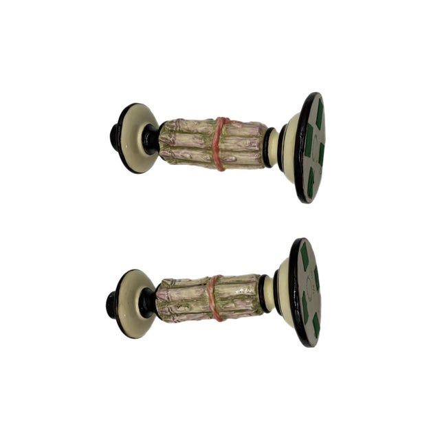 Mediterranean Pair of Limited Edition Asparagus Form Studio Ceramic Candlesticks by Prince Alexander 1981 (1/9) For Sale - Image 3 of 11