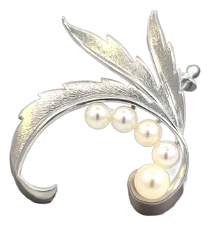 1990s Mikimoto Estate Akoya Pearl Brooch Pin Sterling Silver