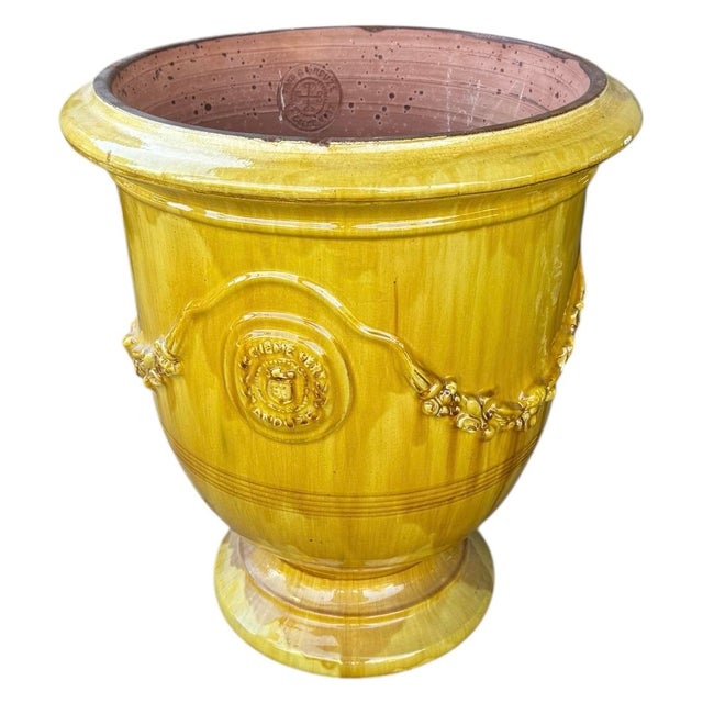 French Handmade Glazed Terracotta Planter by Le Chêne Vert in Anduze Le Chêne Vert pots and urns are made in a family...