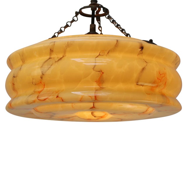 Art Deco Pendant Lamp in Brass and Yellow Glass, France, 1920s For Sale - Image 6 of 7