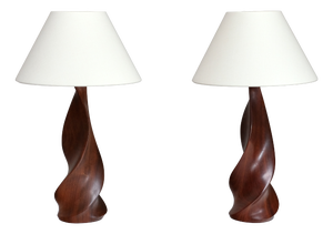 Sculptural Table Lamps in Mahogany by Claude Chauvy, France, 1950s, Set of 2