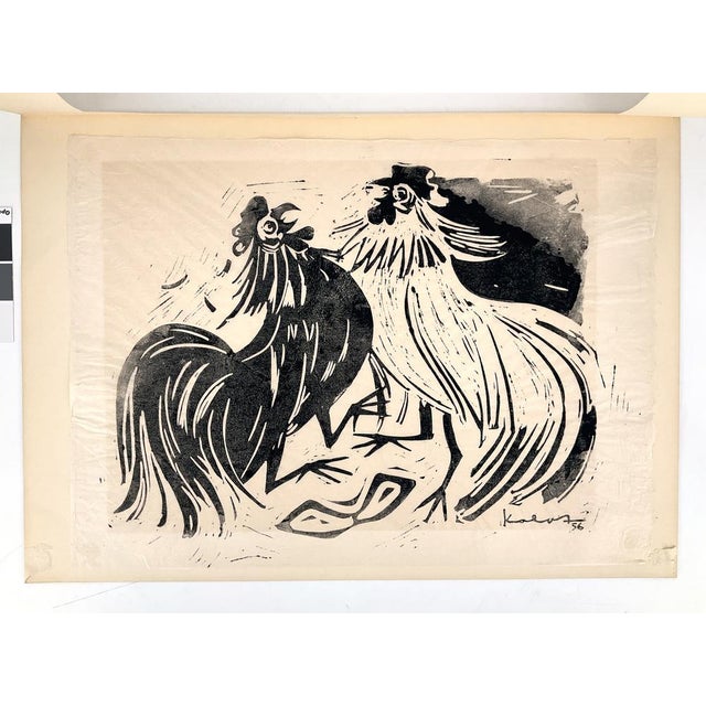Walter Kalot, Fighting Cocks, 1956, Linocut For Sale - Image 6 of 10
