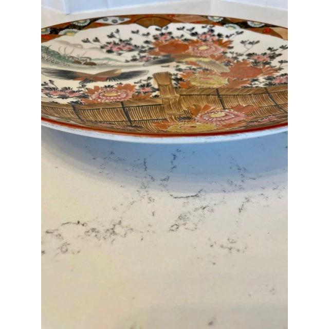 Large Antique Hand Painted Kutani Shallow Bowl by Shozo For Sale - Image 9 of 12