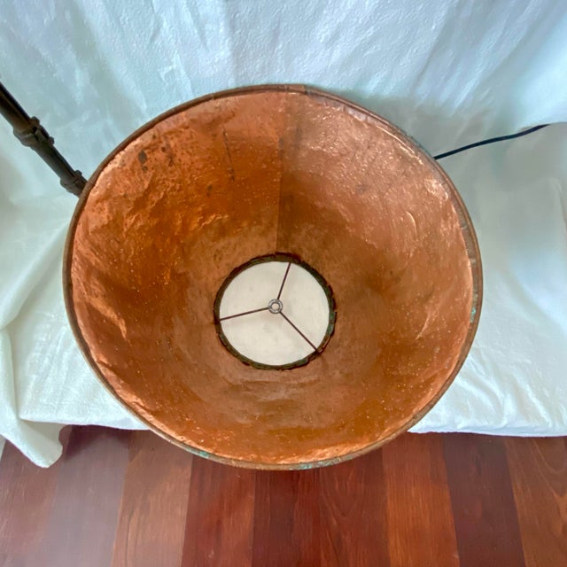 Brown Iron Three Leg Lamp With Copper Shade For Sale - Image 8 of 11