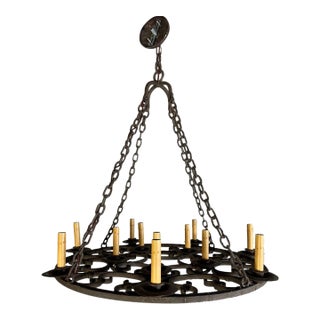Wrought Iron Gothic Style Chandelier C. 1930's-Pair Is Available For Sale