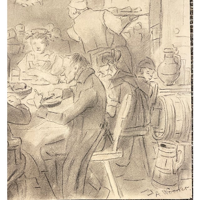 Figurative Antique European Tavern Scene Drawing For Sale - Image 3 of 5