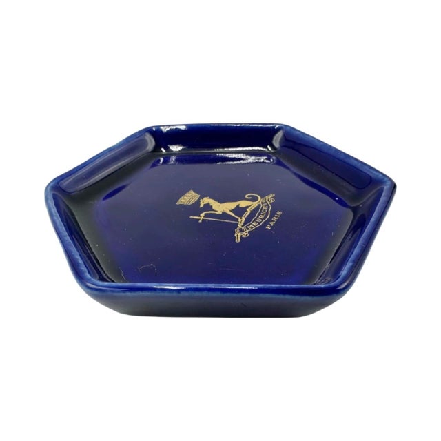 Mid-Century Modern Vintage 5-Star Le Meurice Hotel Paris Ashtray Cobalt Blue For Sale - Image 3 of 12