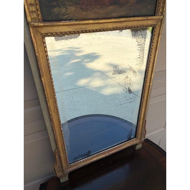 Gold Late 19th Century French Louis XVI Giltwood Trumeau Mirror With Figural Oil Painting For Sale - Image 8 of 13