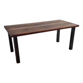 Mid-Century Modern Brutalist Teak and Patinated Steel Dining Table, 1960s For Sale