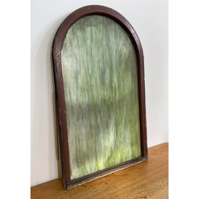 Celadon Vintage Arch Top Slag Glass Window, Early 20th C For Sale - Image 8 of 14