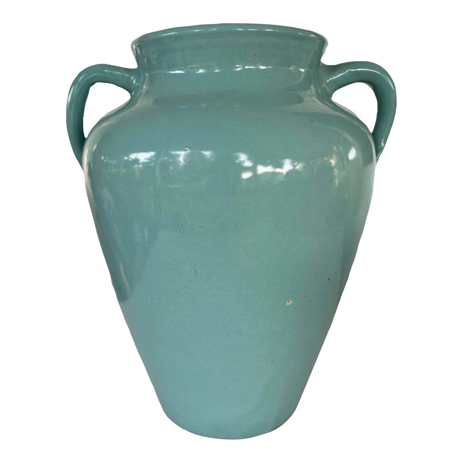 Large 1920s Zanesville Pottery Stoneware Turquoise Green Urn Floor