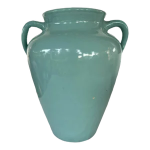 Large 1920s Zanesville Pottery Stoneware Turquoise Green Urn Floor Vase Arts & Crafts Coastal
