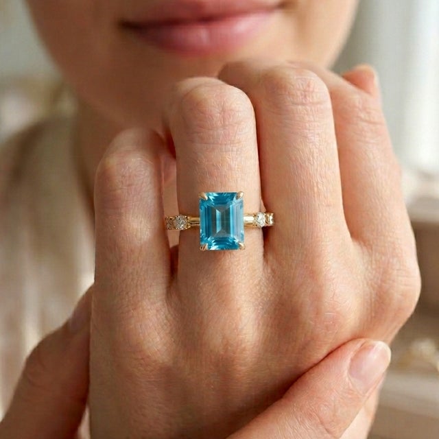 Radiant Emerald-Cut Blue Topaz Statement Ring Discover the timeless elegance of this beautifully crafted ring. This piece...
