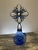 Gothic Handmade Crystal Cross Assemblage Sculpture on Cobalt Blue Glass Bottle For Sale - Image 3 of 7