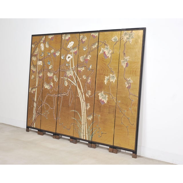 Chinese Chinese Export Flora and Fauna Gilt Coromandel Screen 8 Ft For Sale - Image 3 of 18