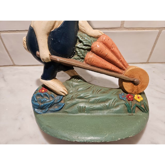 Vintage Cast Iron Gardening Rabbit With Wheelbarrow Doorstop/Bookend For Sale - Image 9 of 10