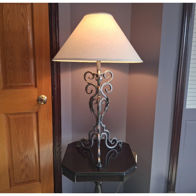 Metal C 1980 Kaeder Kaiser Leuchten Co. French Style Wrought Iron Table Lamp For Sale - Image 7 of 8
