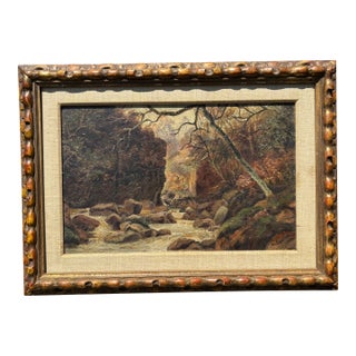 An English Brook - Late 19th C. Very Fine Oil on Canvas in an Artistan Carved Frame - England For Sale