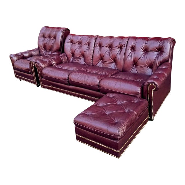 Elevate Your Home With This Stunning, Vintage Hancock & Moore Living Room Collection, Featuring a Luxurious Sofa, Armchair, and Matching Ottoman For Sale