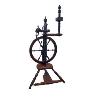 18th-Century European Antique Spinning Wheel — Complete With Distaff, Bobbins & Drive Wheel, Walnut