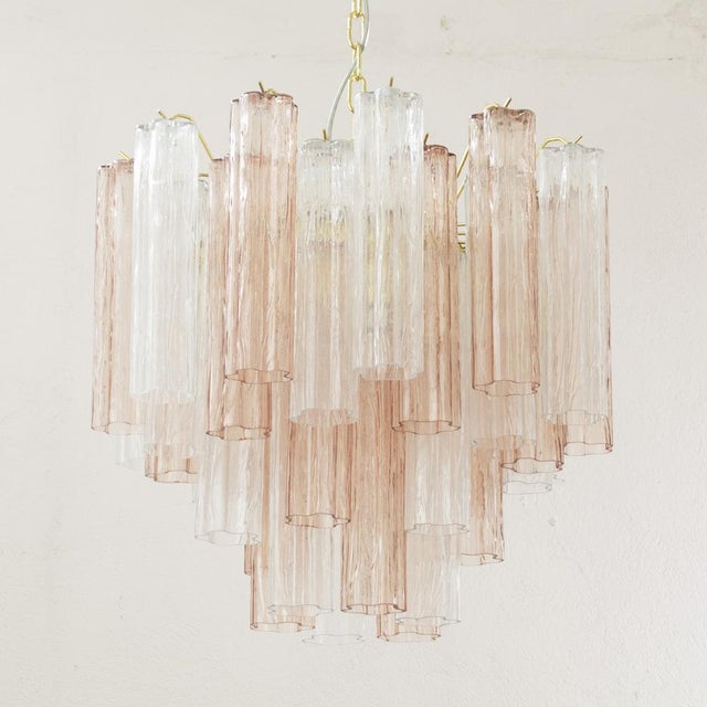 Mid-Century Modern Italian Pink and Clear Glass Suspension Lamp, 1990s For Sale - Image 3 of 12