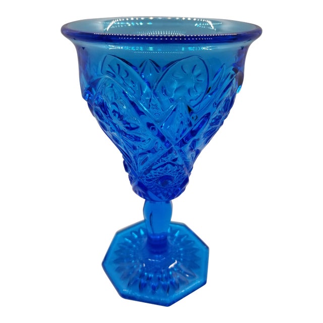Vintage Cosmos Blue Goblet by Imperial Glass For Sale