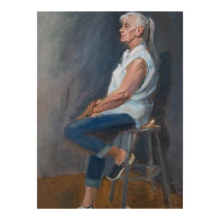Original Portrait Oil Painting of a Woman, “Woman in Blue” For Sale