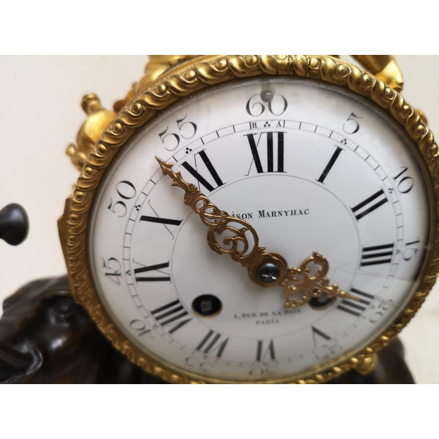 Metal Gilt Bronze Desk Clock with Elephant Angel Decor For Sale - Image 7 of 18