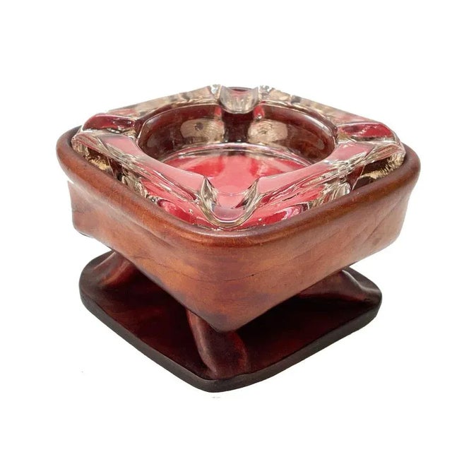 Mid-Century French Brown Leather and Glass Ashtray by Jacques Adnet, 1950s For Sale - Image 10 of 18