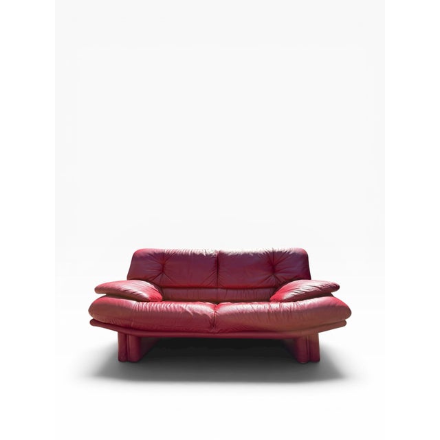 Red 1980s Postmodern Red Leather Sofa in the Style of Nicoletti Salotti For Sale - Image 8 of 8