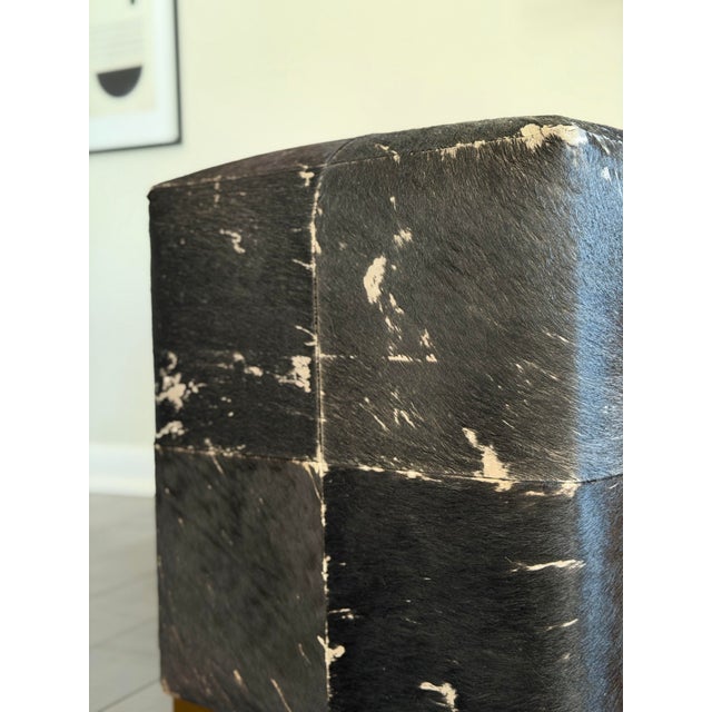 Animal Skin Made Goods Essex Stool in Midnight Hair-on-Hide Patchwork Leather Cube Ottoman Modern Organic Accent Stool For Sale - Image 7 of 12