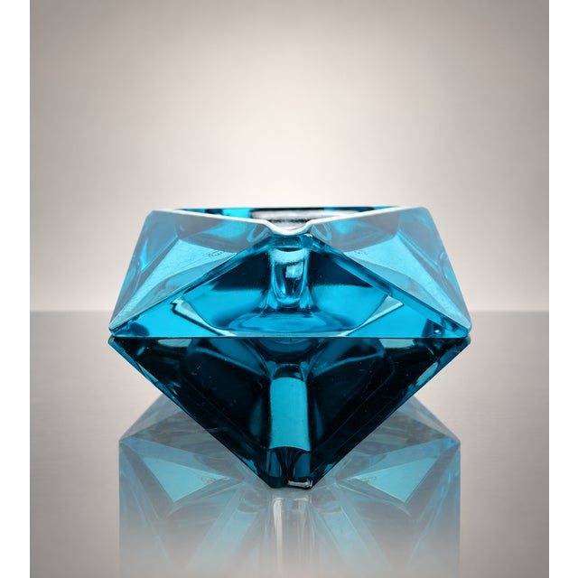Art Deco Blue Faceted Glass Ashtray by Moser, Czechoslovakia, 1930 For Sale - Image 9 of 9
