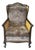 Traditional Queen Anne Style Dark Wood Caned Lounge Chair With Floral Velvet Cushions For Sale