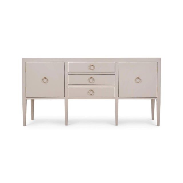 Mid-Century Modern Concave Modern Sideboard - Cream Linen For Sale - Image 3 of 11