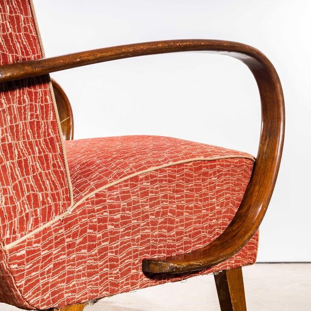 Wood Armchair in Geometric Jacquard Fabric by Jindrich Halabala, 1950s For Sale - Image 7 of 12