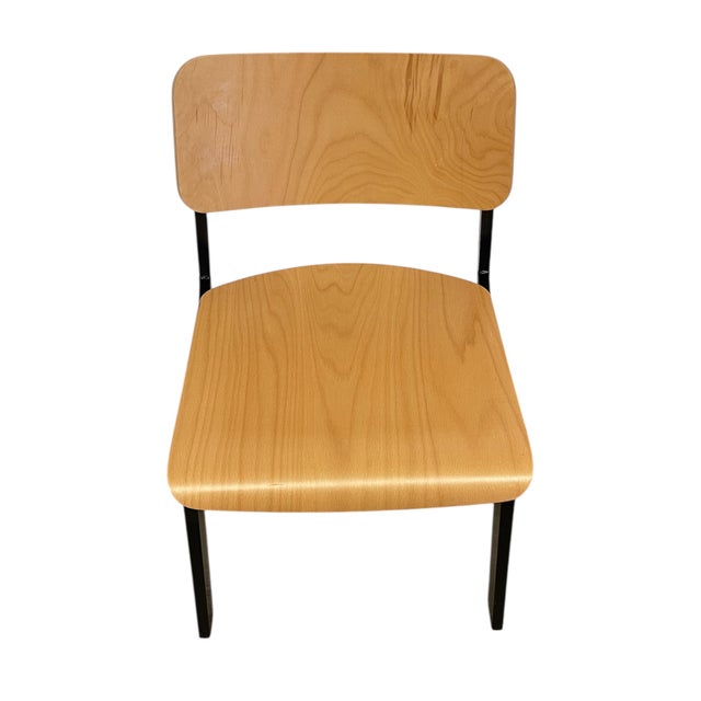 Wood 1970s Mid-Century Modern Industrial Plywood and Black Metal Stacking Chair For Sale - Image 7 of 9