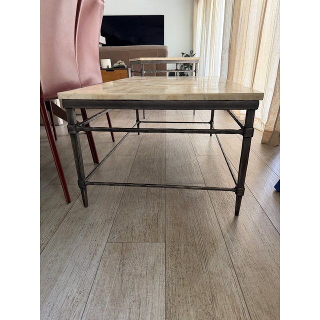 Premium Ethan Allen Vida Fossilized Stone-Top Coffee Table (138340s) in Paris Iron For Sale In Miami - Image 6 of 6