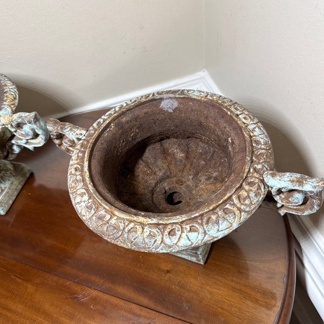 Late 20th Century Pair of 20th Century French Cast Iron Urn For Sale - Image 5 of 6