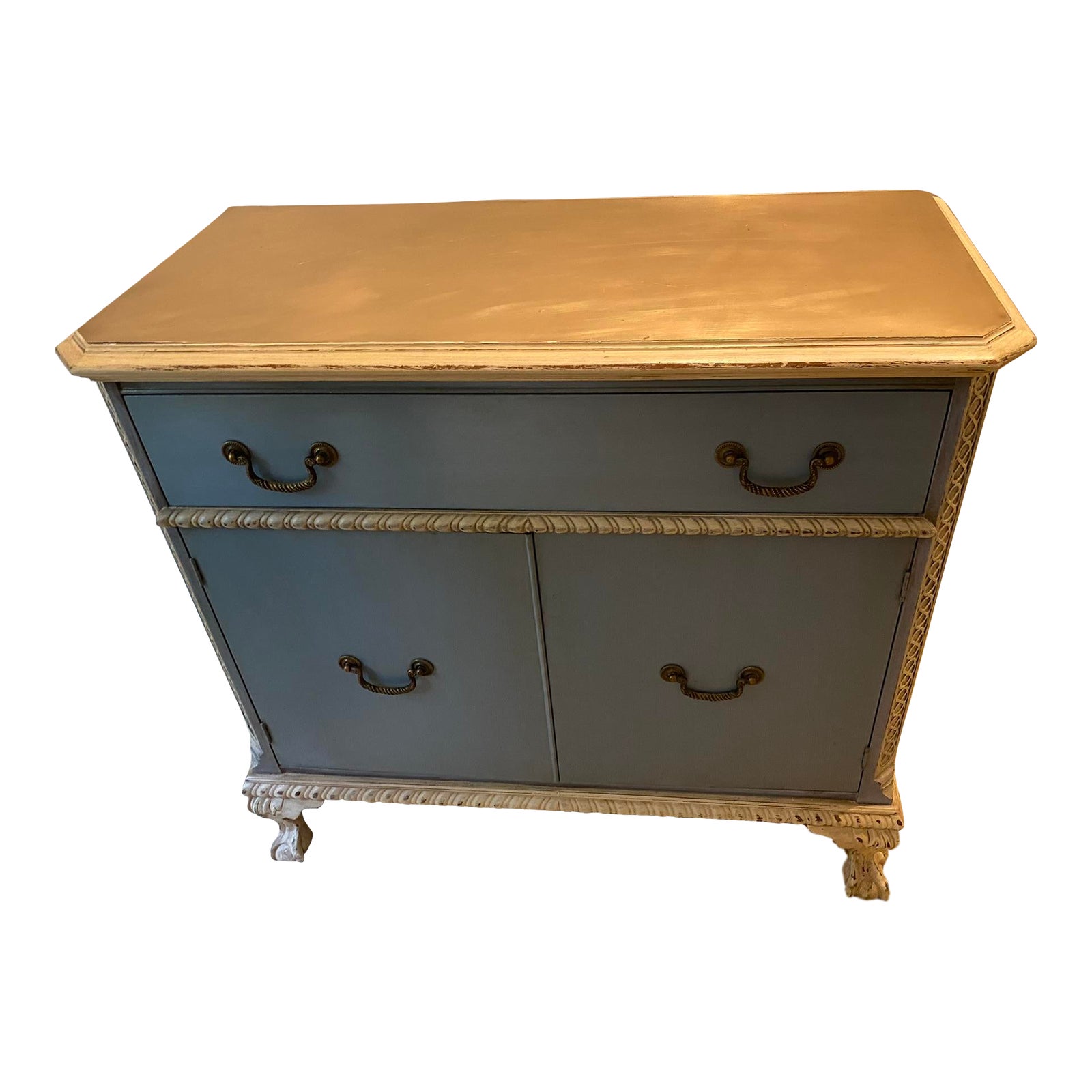 Vintage MidCentury Federal Style Media Stand, Dresser Newly Painted Robin's Egg Blue