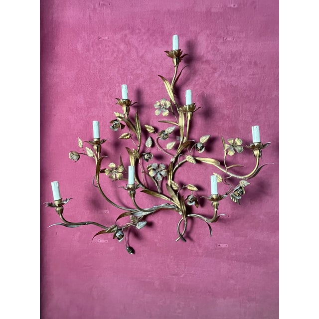 Wrought iron 8-light wall lamp, 1940s Intact and in good condition. Found in a noble apartment in my hometown, Palermo....