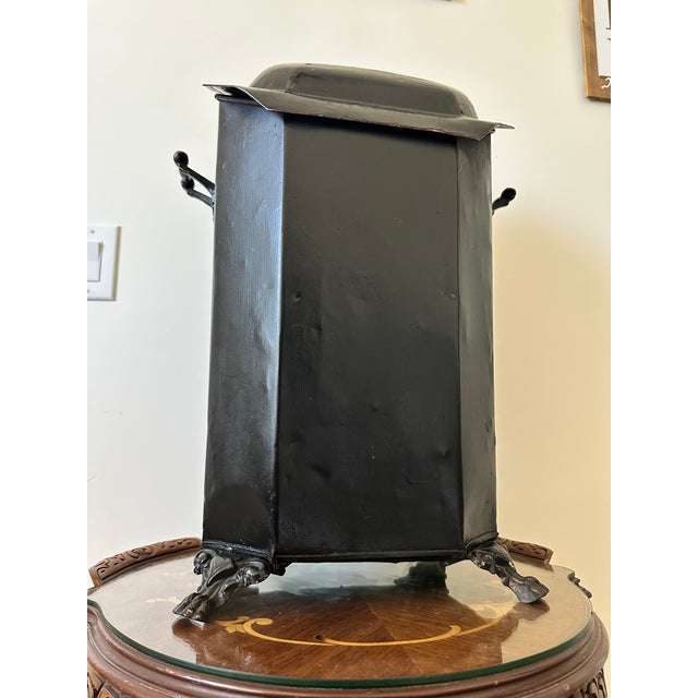 Victorian Antique Victorian Black Tin Tole Fireplace Coal Scuttle Bin For Sale - Image 3 of 10