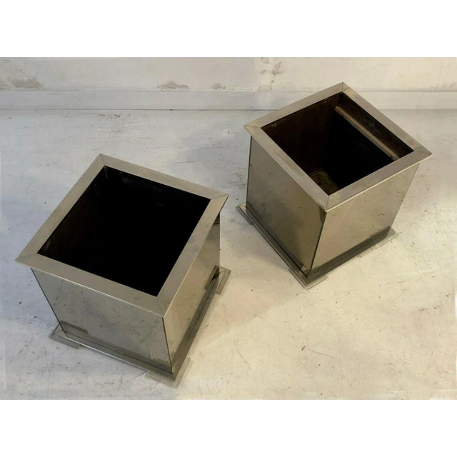 An elegant and rigorous pair of large planters or square planters, Art-Deco, Modernist, Shabby-Chic, solid metal...