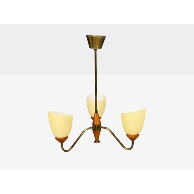 1950s Swedish Modern, Pendant Light, Teak, Brass, Glass For Sale - Image 4 of 10