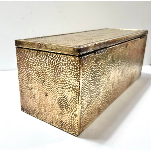 Vintage Brass Box Hammered Repoussé Slipper Box For Sale - Image 4 of 11