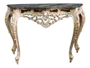 Italian Florentine Style Pierced Gilt Carved Faux Marble Top Console Table