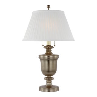 Chapman & Myers by Visual Comfort Signature Classical Urn Form Medium Table Lamp in Antique Nickel with Silk Pleat Shade For Sale
